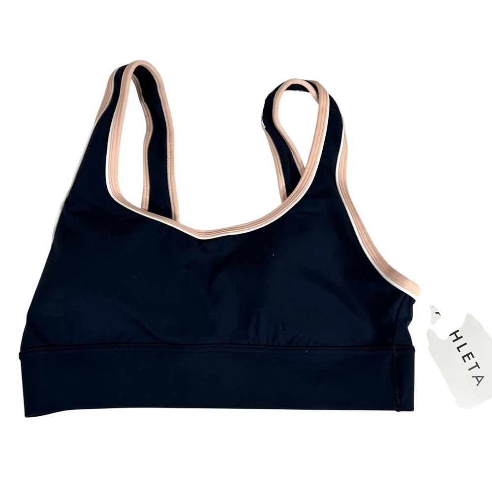 Athleta Breathe Longline Bra Navy Blue Pink White 683232-01-2-0002 Womens Small
